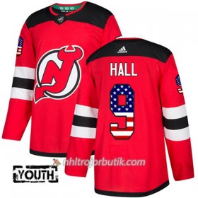Barn Ishockey New Jersey Devils Tröja Taylor Hall 9 Adidas 2017-2018 Röd USA Flag Fashion Authentic